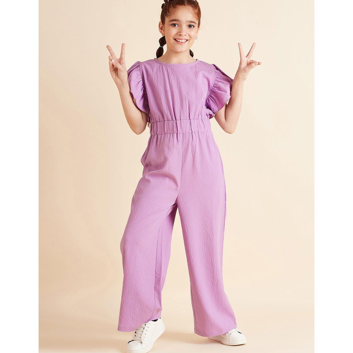 جمبسوت بأرجل واسعة واكمام فلوت مع أزرار غلق-girls-clothing-rompers-image-1