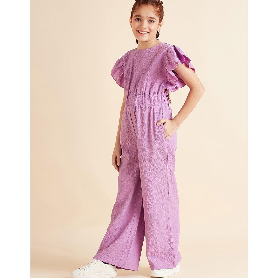 جمبسوت بأرجل واسعة واكمام فلوت مع أزرار غلق-girls-clothing-rompers-image-4