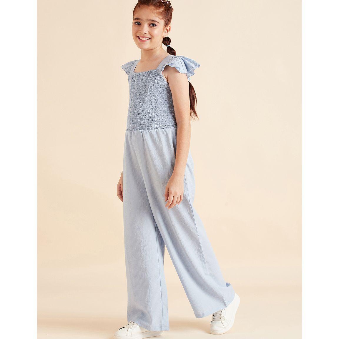 Styli Frill Sleeves Smocked Detail Wide Leg Jumpsuit-girls-clothing-rompers-image-5