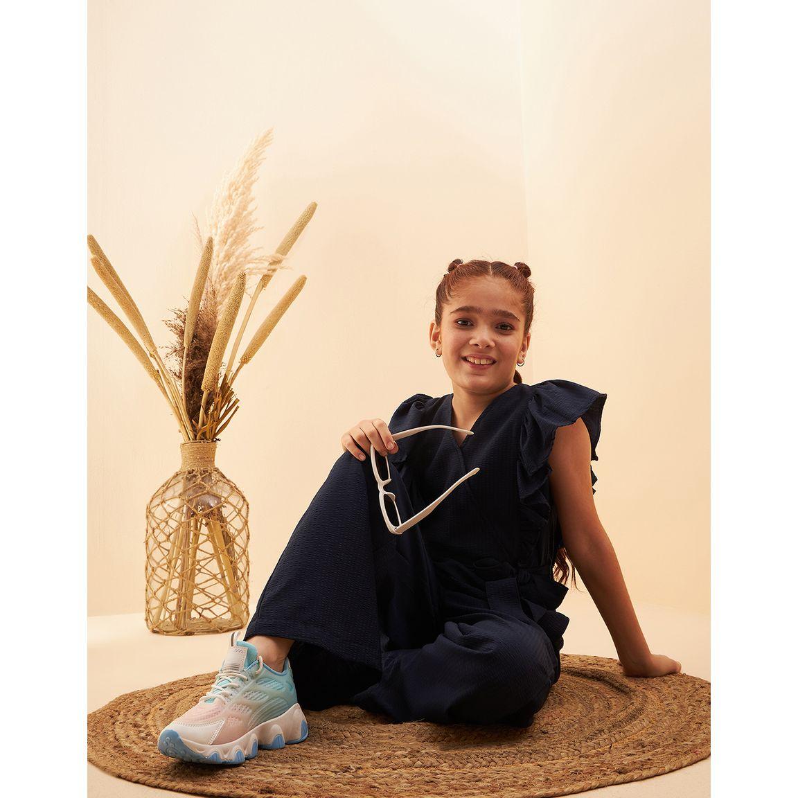 Styli Textured Ruffle Detail Wide Leg Jumpsuit with Self Tie-girls-clothing-rompers-image-4