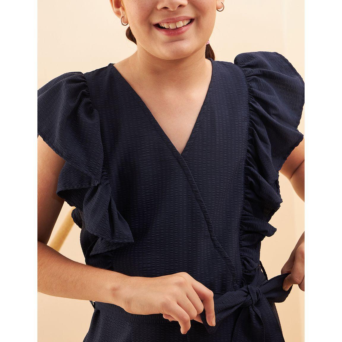 Styli Textured Ruffle Detail Wide Leg Jumpsuit with Self Tie-girls-clothing-rompers-image-6