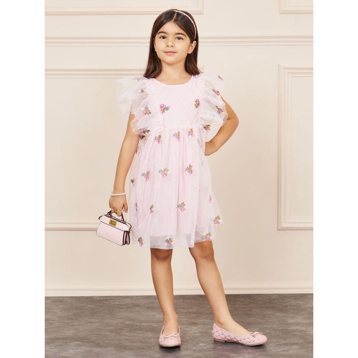 Styli Floral Embroidered Mesh Dress with Ruffle Sleeves-girls-clothing-dressesandjumpsuits-image-2