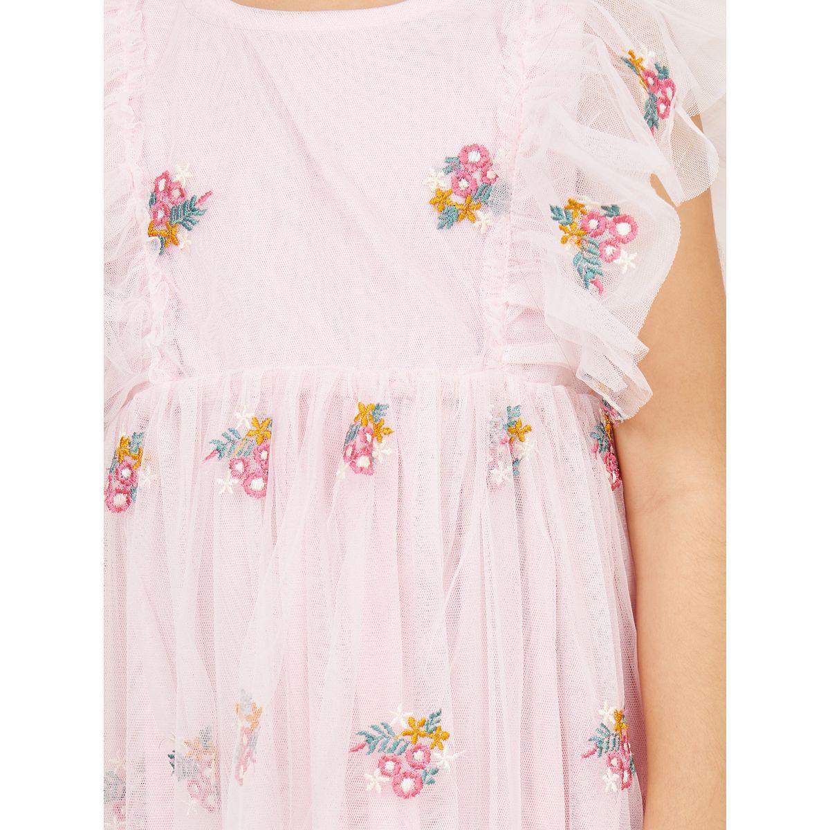 Styli Floral Embroidered Mesh Dress with Ruffle Sleeves-girls-clothing-dressesandjumpsuits-image-4