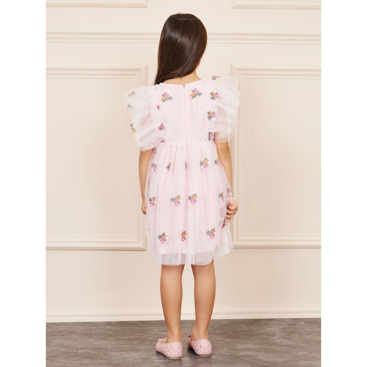 Styli Floral Embroidered Mesh Dress with Ruffle Sleeves-girls-clothing-dressesandjumpsuits-image-5