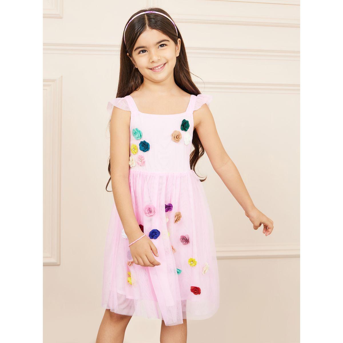 Styli Floral Applique Mesh Dress with Ruffle Straps-girls-clothing-dressesandjumpsuits-image-1