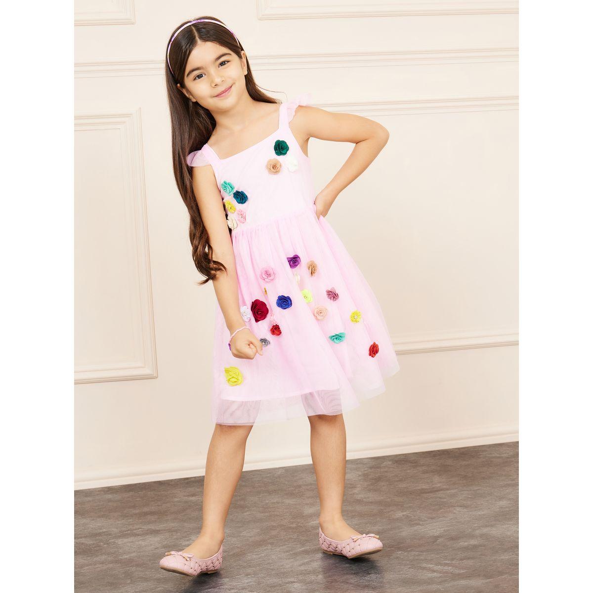 Styli Floral Applique Mesh Dress with Ruffle Straps-girls-clothing-dressesandjumpsuits-image-2