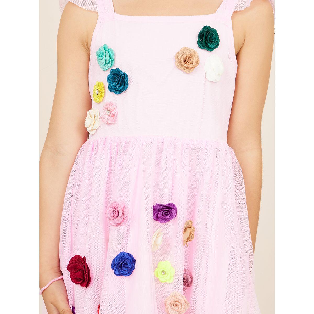 Styli Floral Applique Mesh Dress with Ruffle Straps-girls-clothing-dressesandjumpsuits-image-3