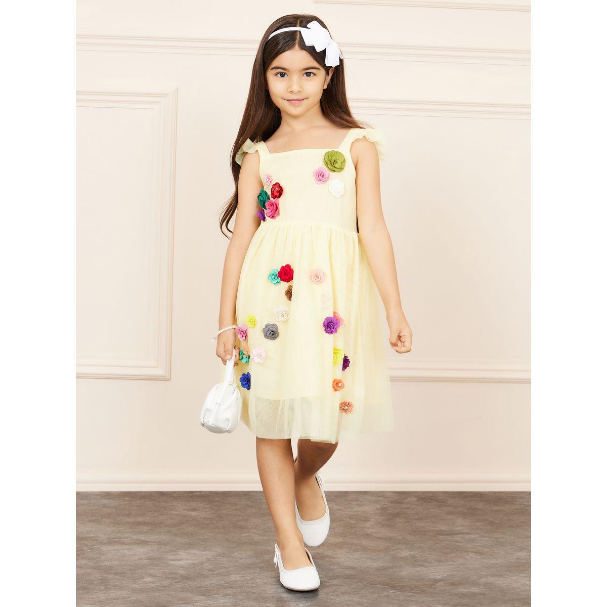Styli Floral Applique Mesh Dress with Ruffle Straps-girls-clothing-dressesandjumpsuits-image-1