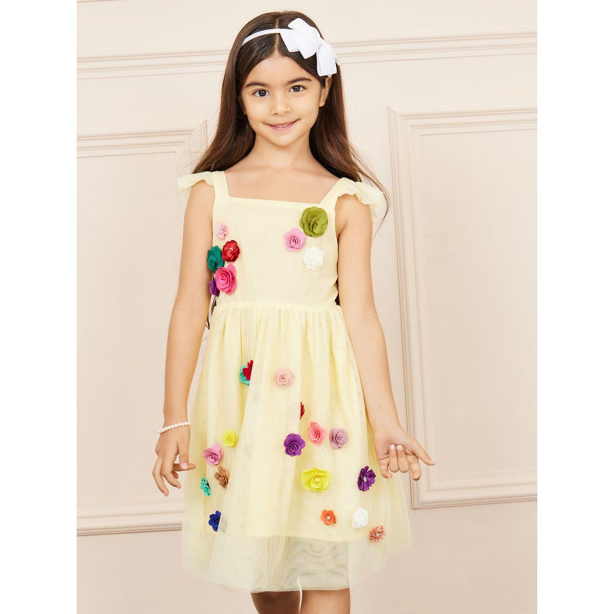 Styli Floral Applique Mesh Dress with Ruffle Straps-girls-clothing-dressesandjumpsuits-image-2