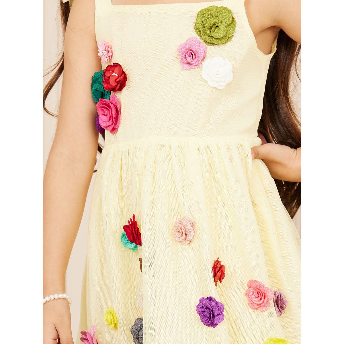 Styli Floral Applique Mesh Dress with Ruffle Straps-girls-clothing-dressesandjumpsuits-image-3
