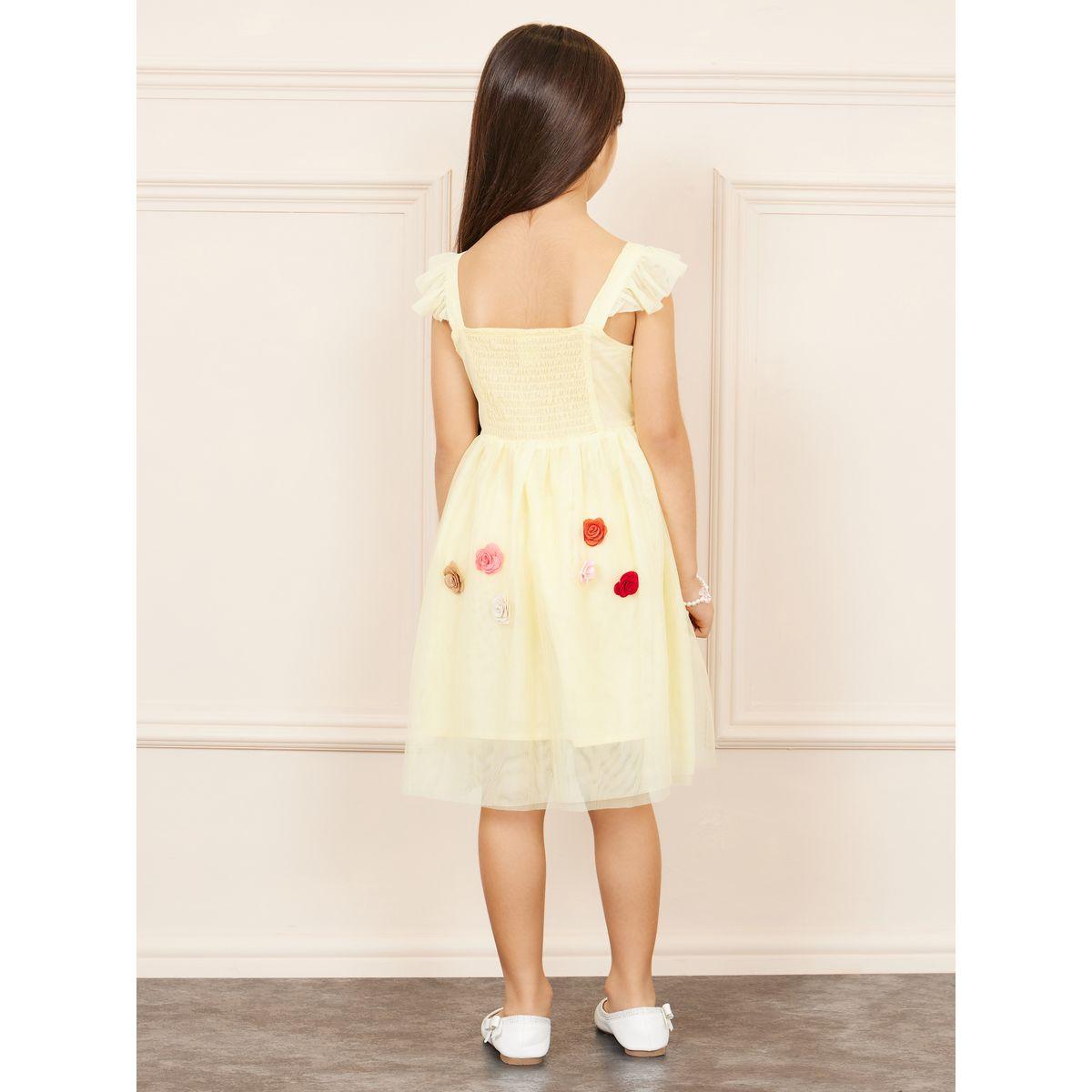 Styli Floral Applique Mesh Dress with Ruffle Straps-girls-clothing-dressesandjumpsuits-image-4