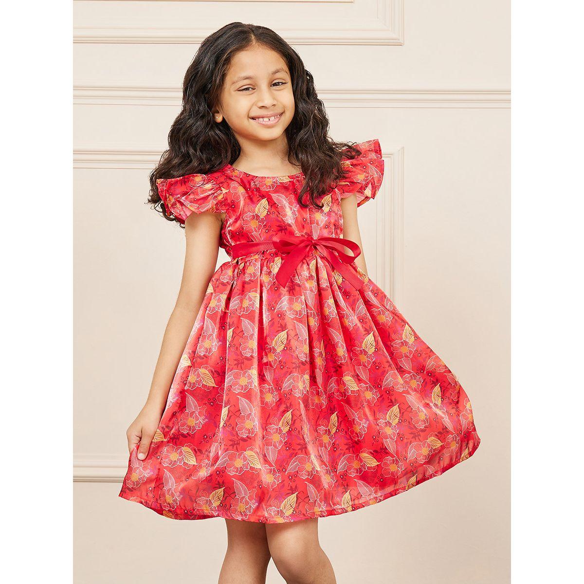 Styli All Over Floral Print Ruffled Sleeve Dress with Tie Up Detail-girls-clothing-dressesandjumpsuits-image-1