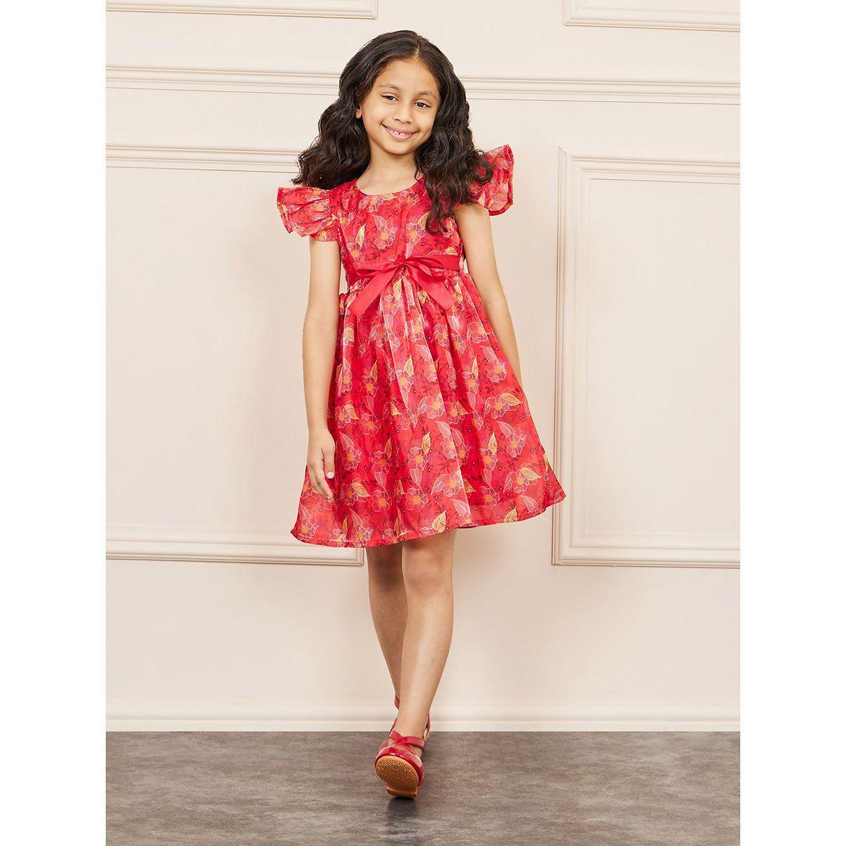 Styli All Over Floral Print Ruffled Sleeve Dress with Tie Up Detail-girls-clothing-dressesandjumpsuits-image-2