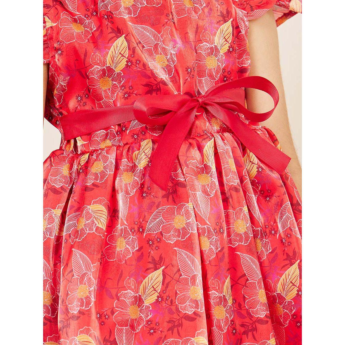 Styli All Over Floral Print Ruffled Sleeve Dress with Tie Up Detail-girls-clothing-dressesandjumpsuits-image-3