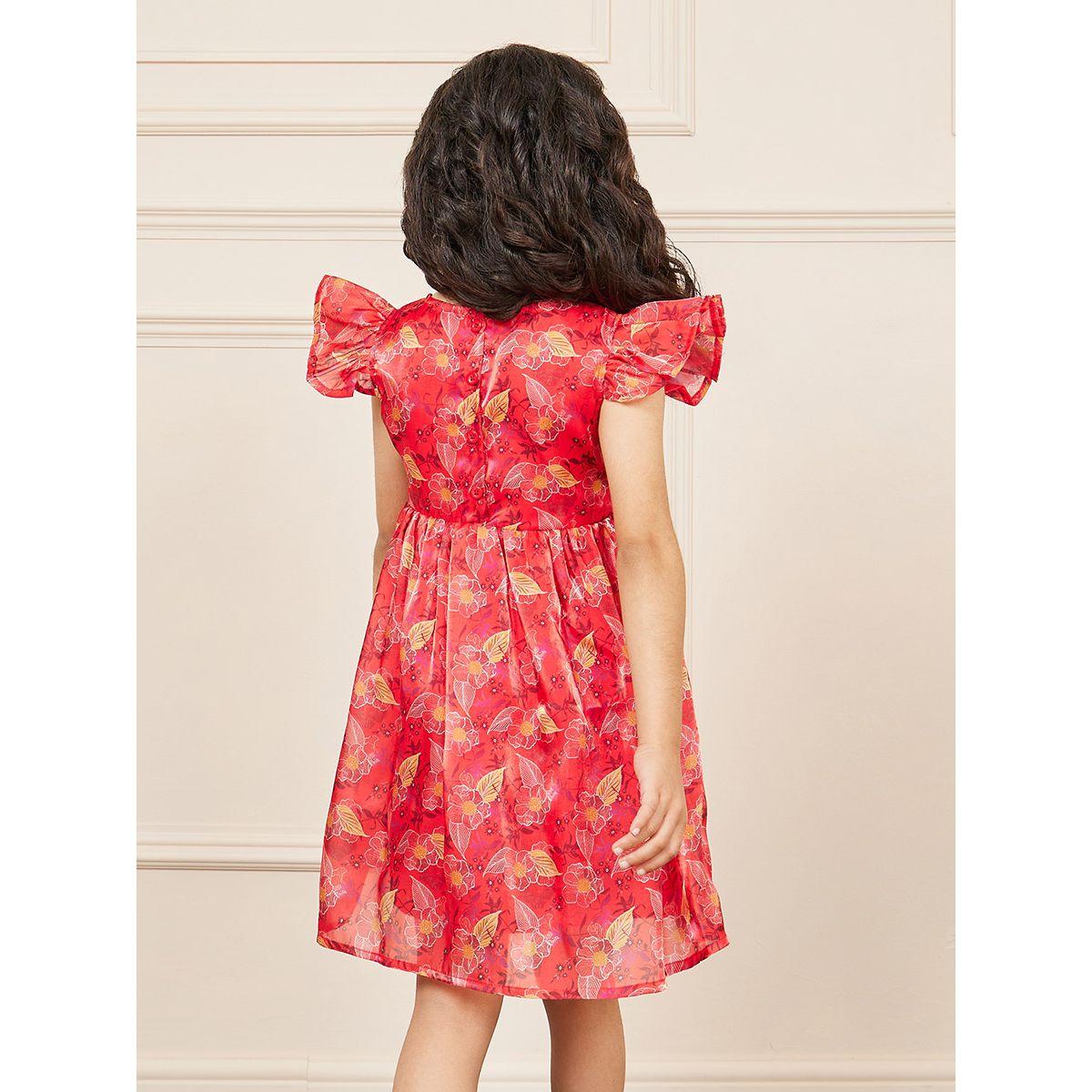 Styli All Over Floral Print Ruffled Sleeve Dress with Tie Up Detail-girls-clothing-dressesandjumpsuits-image-4