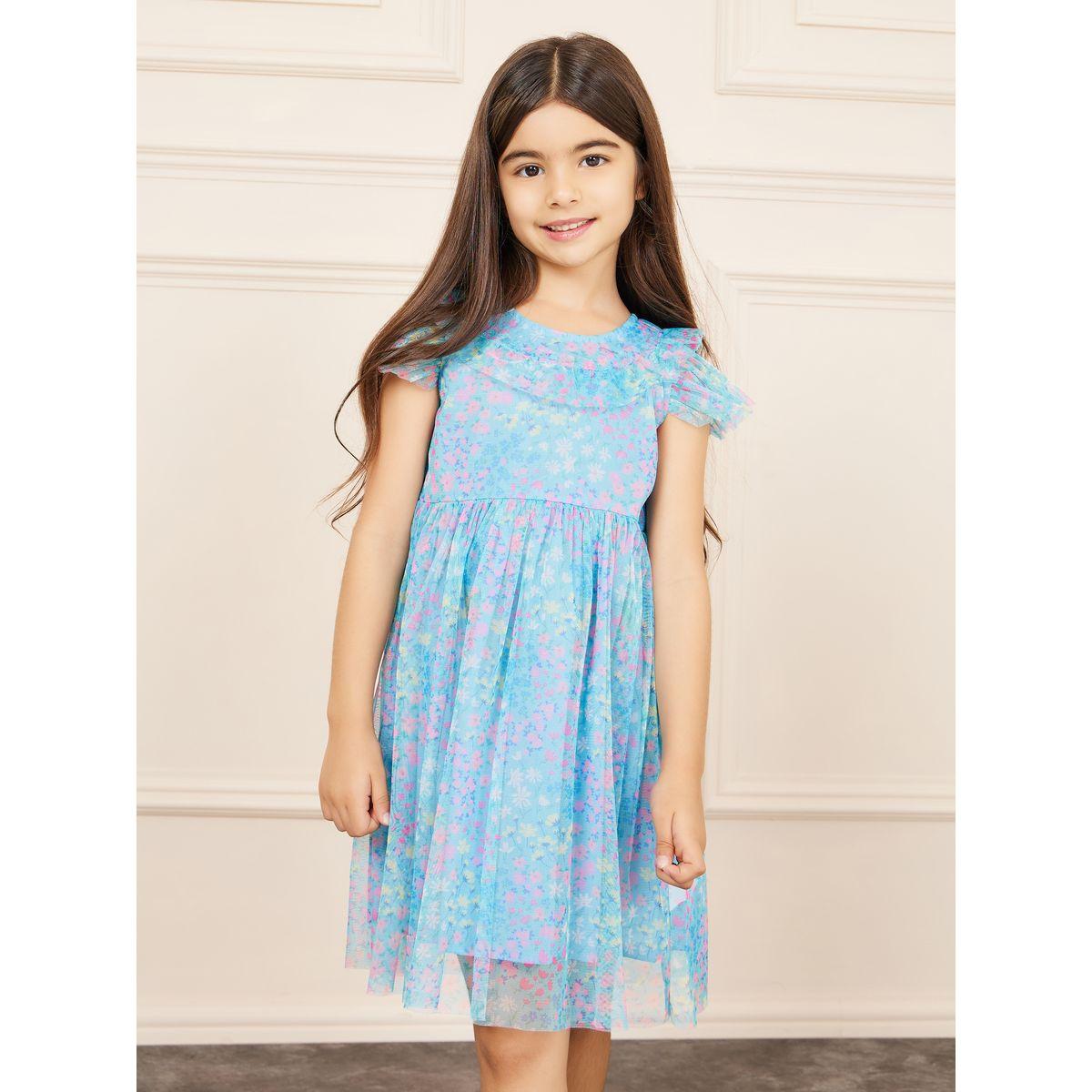 فستان بتفاصيل شبكية ومطبع بزهور-girls-clothing-dressesandjumpsuits-image-1