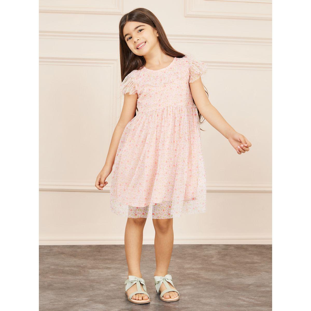 Styli All Over Floral Print A-Line Mesh Dress-girls-clothing-dressesandjumpsuits-image-2