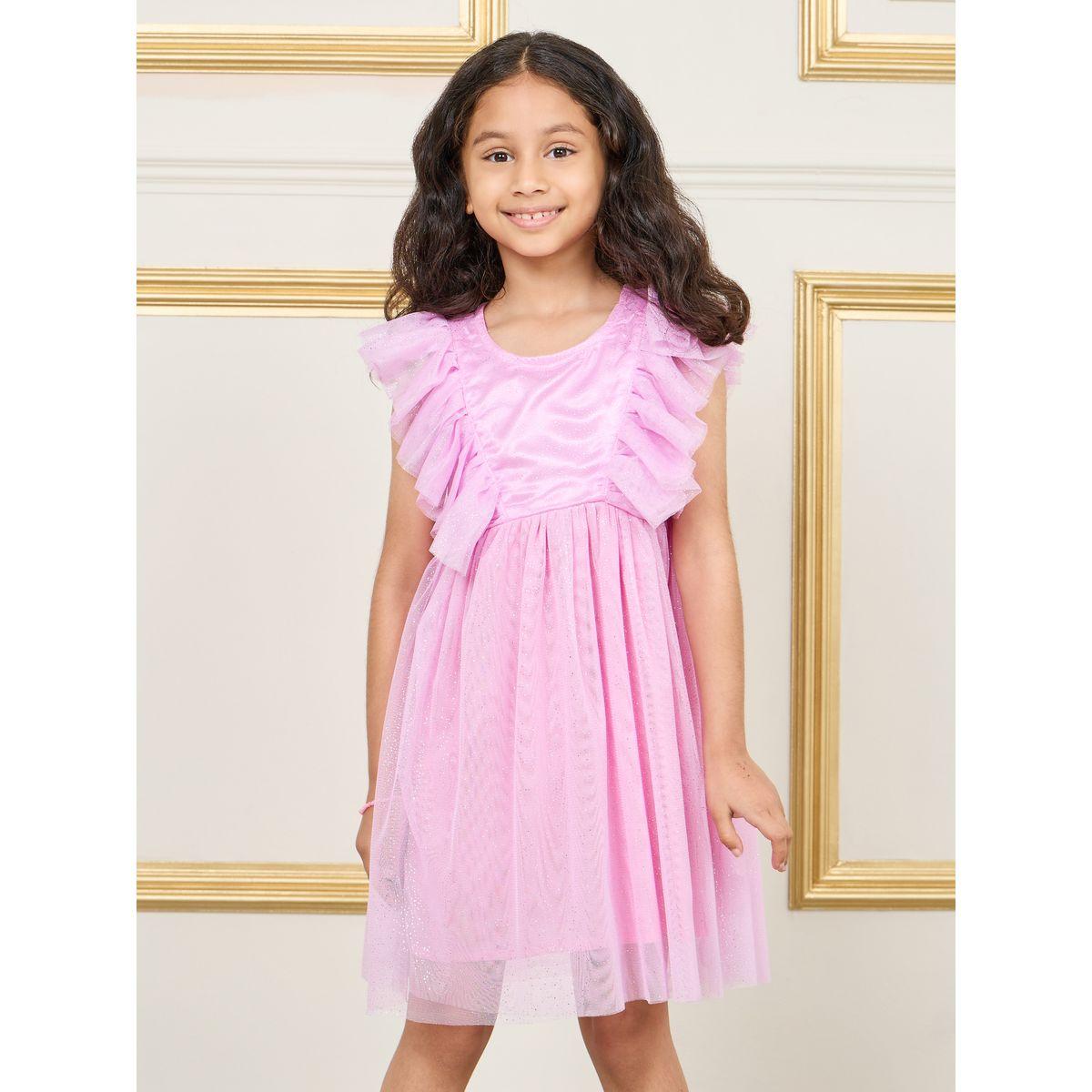 Styli Ruffle Sleeve Mesh Insert A-Line Dress-girls-clothing-dressesandjumpsuits-image-2