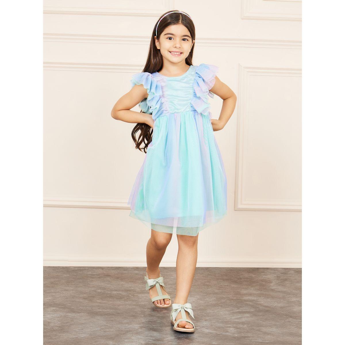Styli Ruffle Detail A-Line Mesh Dress-girls-clothing-dressesandjumpsuits-image-1