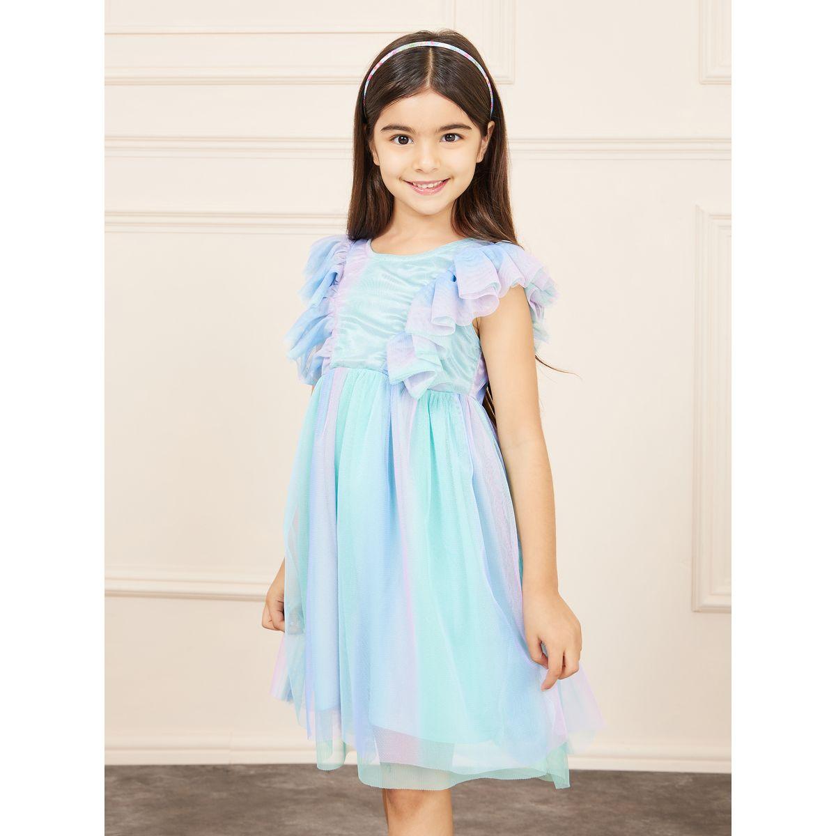 Styli Ruffle Detail A-Line Mesh Dress-girls-clothing-dressesandjumpsuits-image-2