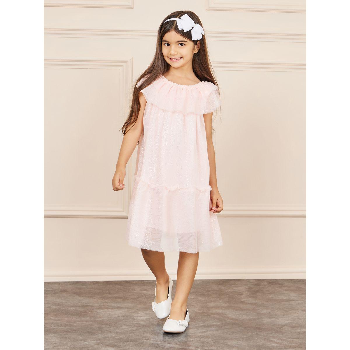 Styli Ruffle Detail Shimmer Mesh Insert Tiered Dress-girls-clothing-dressesandjumpsuits-image-2