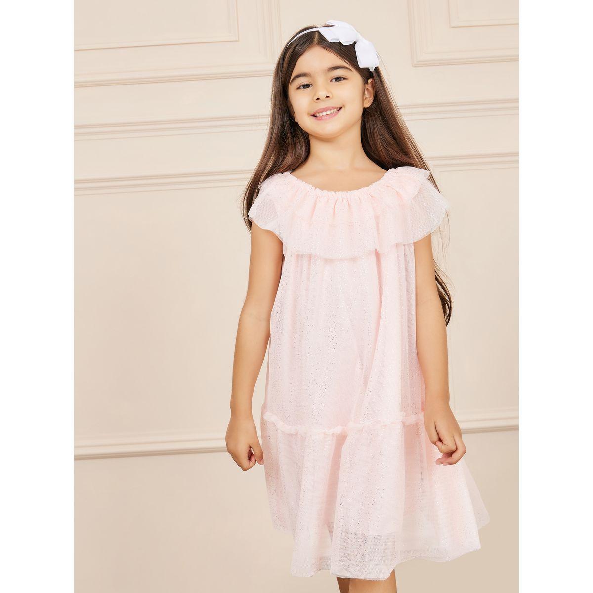 Styli Ruffle Detail Shimmer Mesh Insert Tiered Dress-girls-clothing-dressesandjumpsuits-image-3