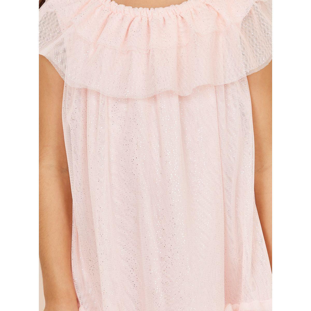 Styli Ruffle Detail Shimmer Mesh Insert Tiered Dress-girls-clothing-dressesandjumpsuits-image-4