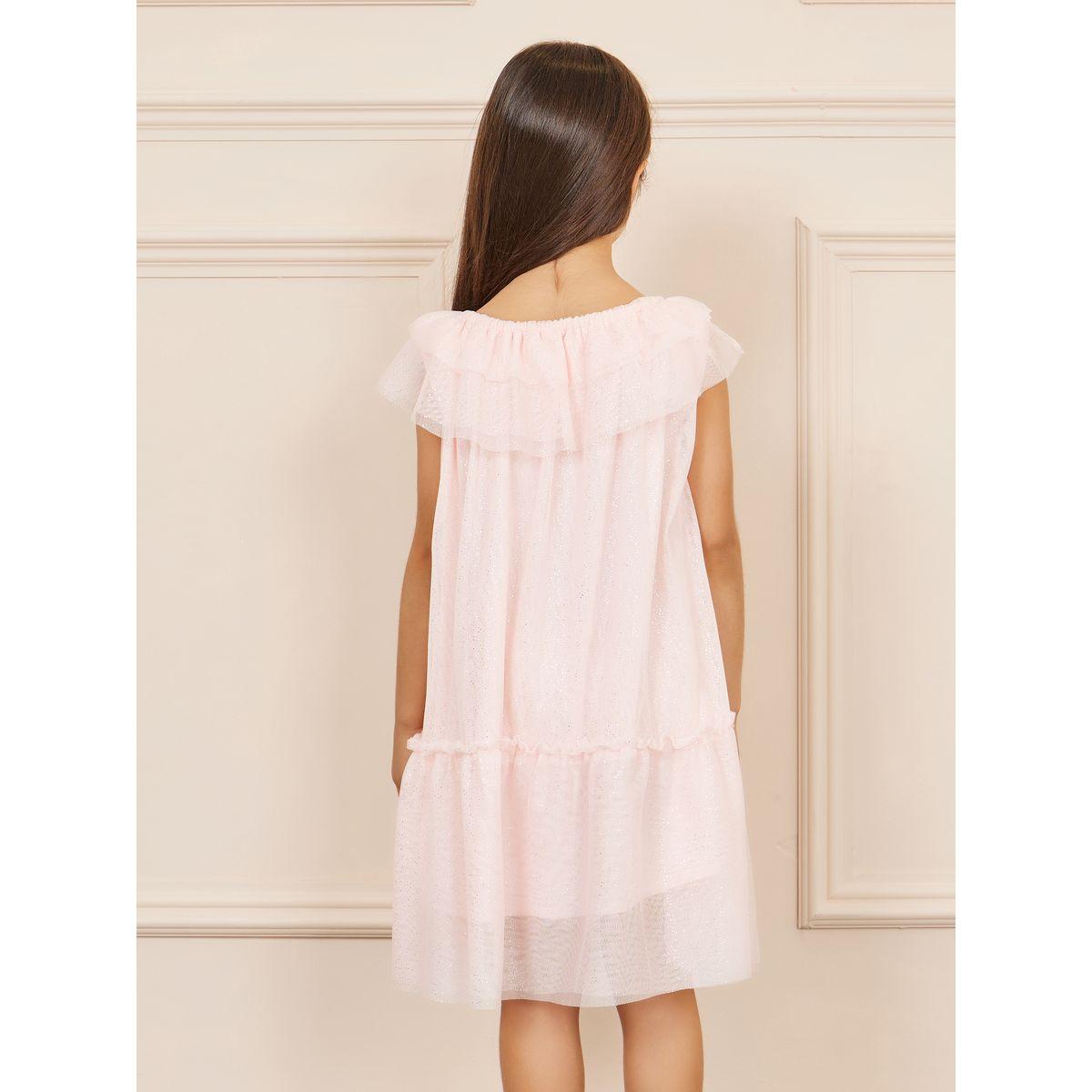 Styli Ruffle Detail Shimmer Mesh Insert Tiered Dress-girls-clothing-dressesandjumpsuits-image-5