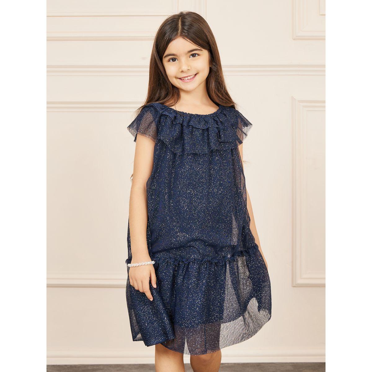 Styli Ruffle Detail Shimmer Mesh Insert Tiered Dress-girls-clothing-dressesandjumpsuits-image-1