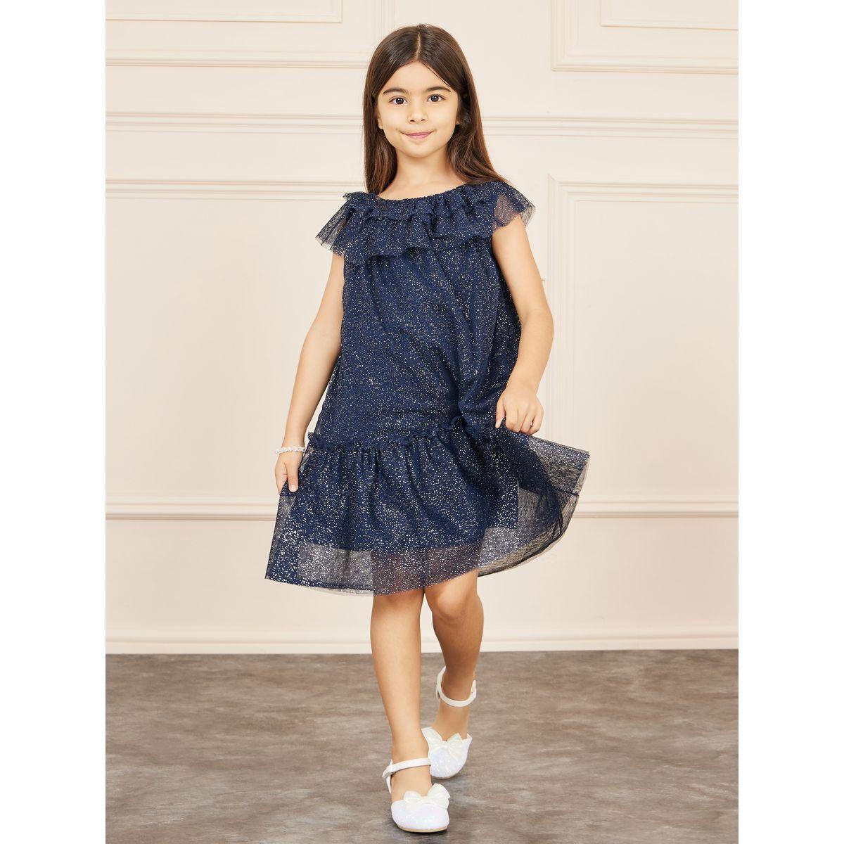 Styli Ruffle Detail Shimmer Mesh Insert Tiered Dress-girls-clothing-dressesandjumpsuits-image-2