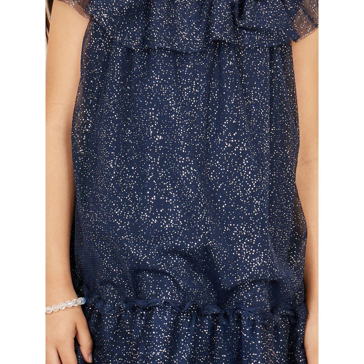 Styli Ruffle Detail Shimmer Mesh Insert Tiered Dress-girls-clothing-dressesandjumpsuits-image-3