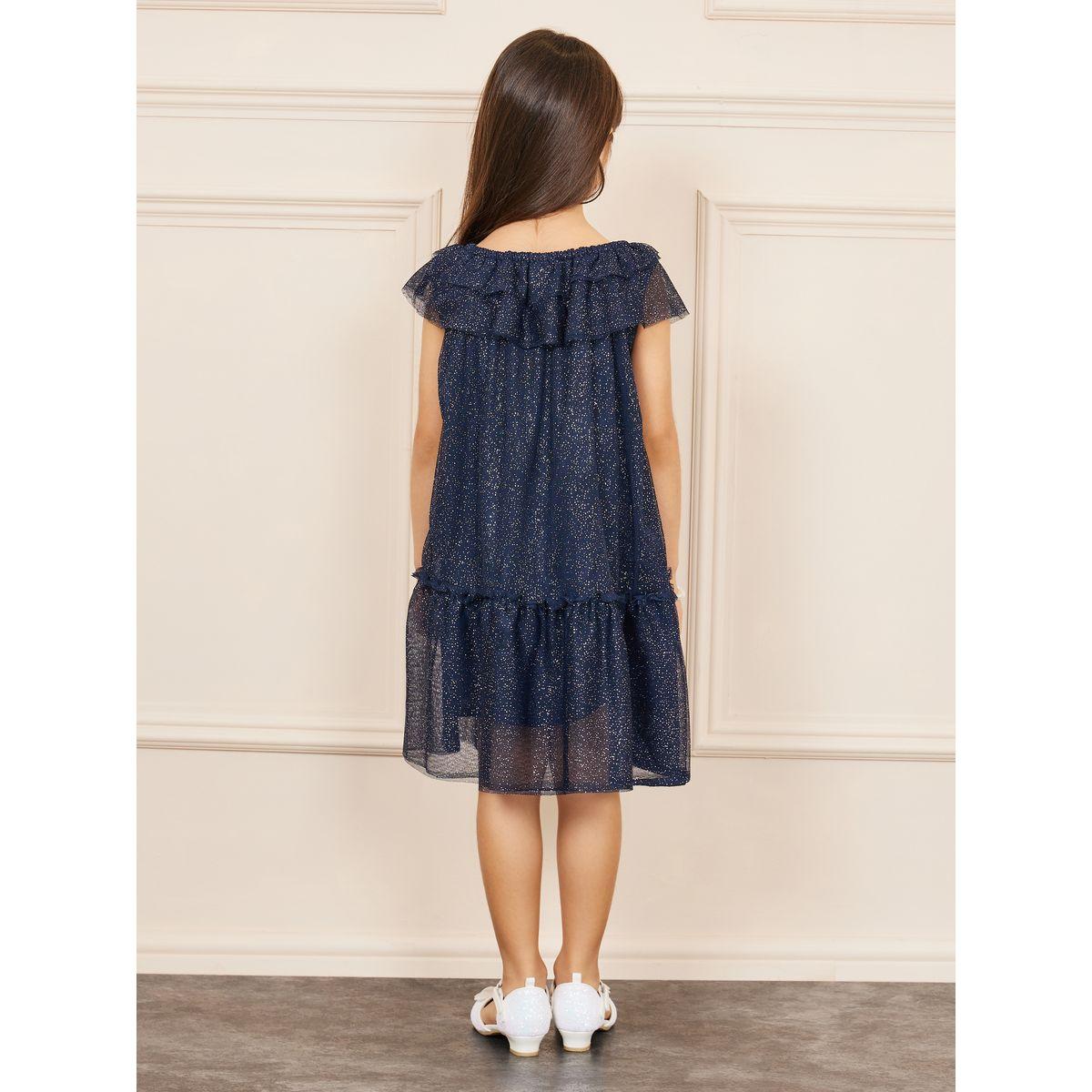 Styli Ruffle Detail Shimmer Mesh Insert Tiered Dress-girls-clothing-dressesandjumpsuits-image-4