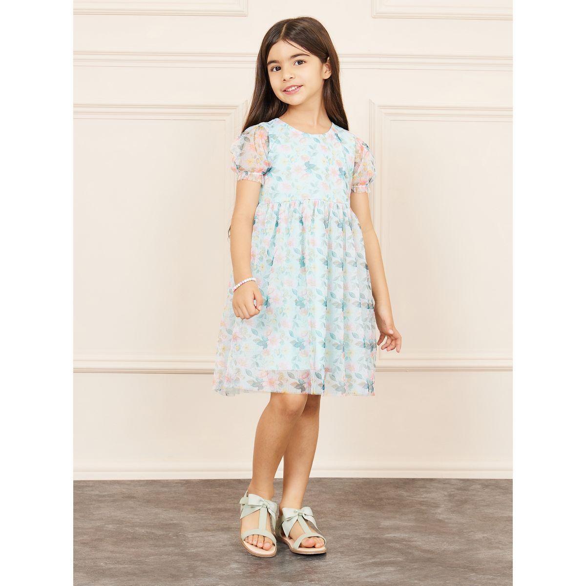 فستان مطبع بزهور مع تفاصيل شبكية-girls-clothing-dressesandjumpsuits-image-2
