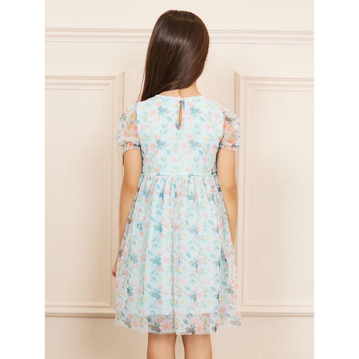 فستان مطبع بزهور مع تفاصيل شبكية-girls-clothing-dressesandjumpsuits-image-4