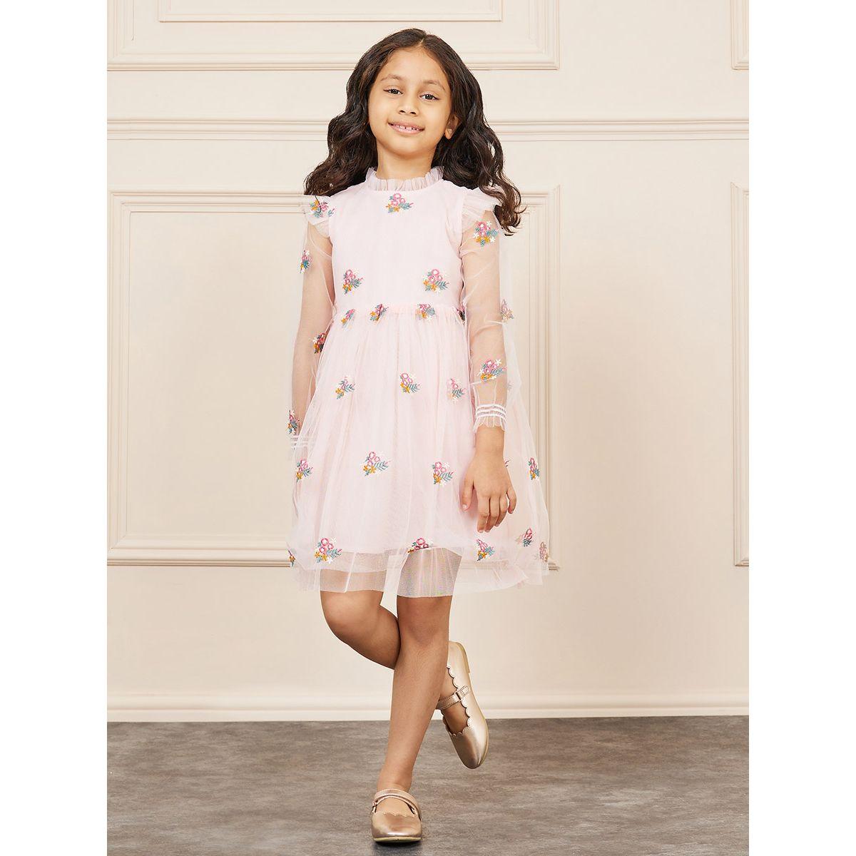 Styli Floral Embroidered Mesh Detail High Neck Dress-girls-clothing-dressesandjumpsuits-image-1