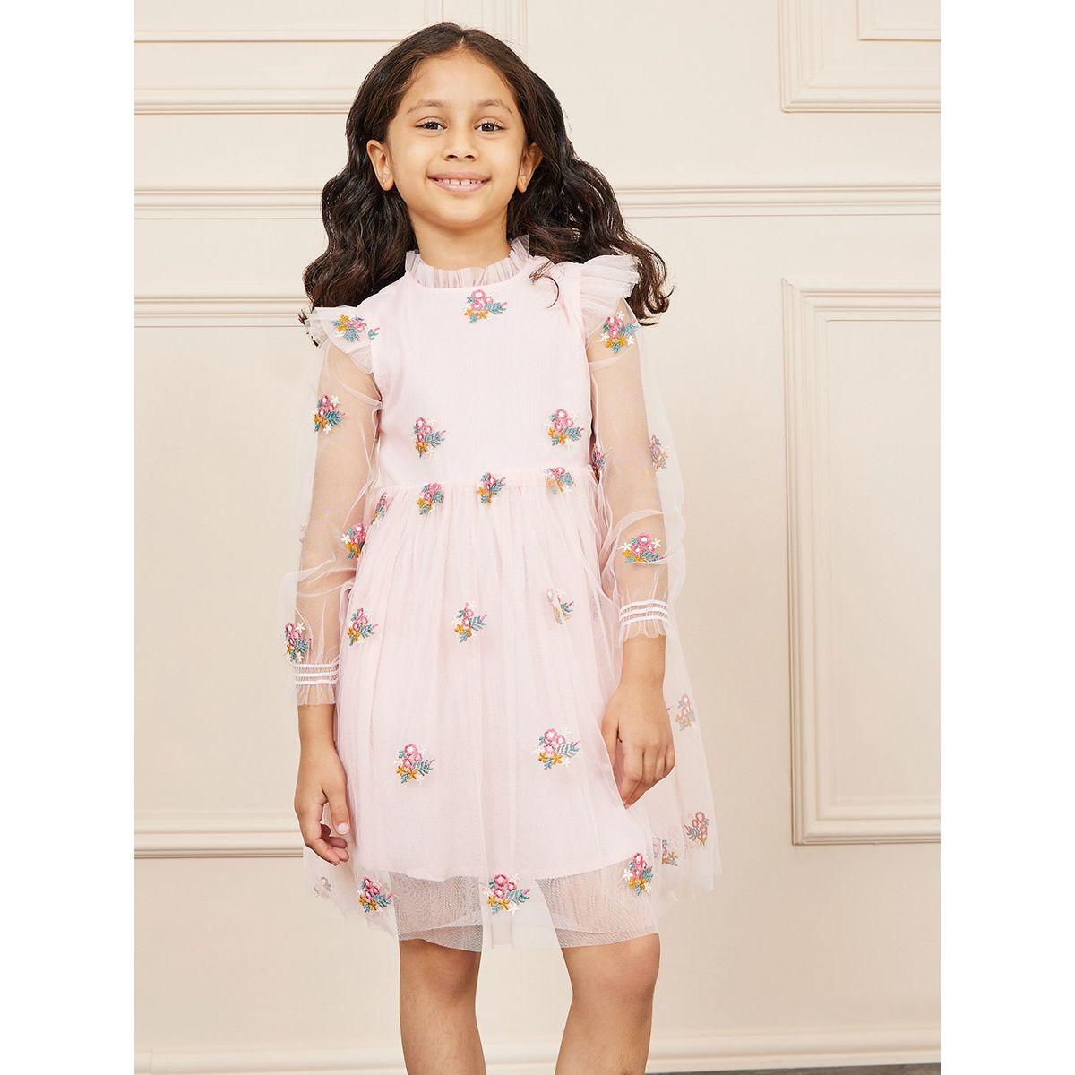 Styli Floral Embroidered Mesh Detail High Neck Dress-girls-clothing-dressesandjumpsuits-image-2