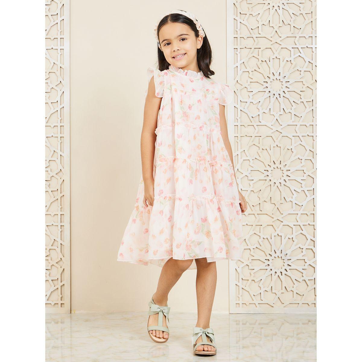 فستان بكسرات مطبع بزهور مع كشكش-girls-clothing-dressesandjumpsuits-image-1