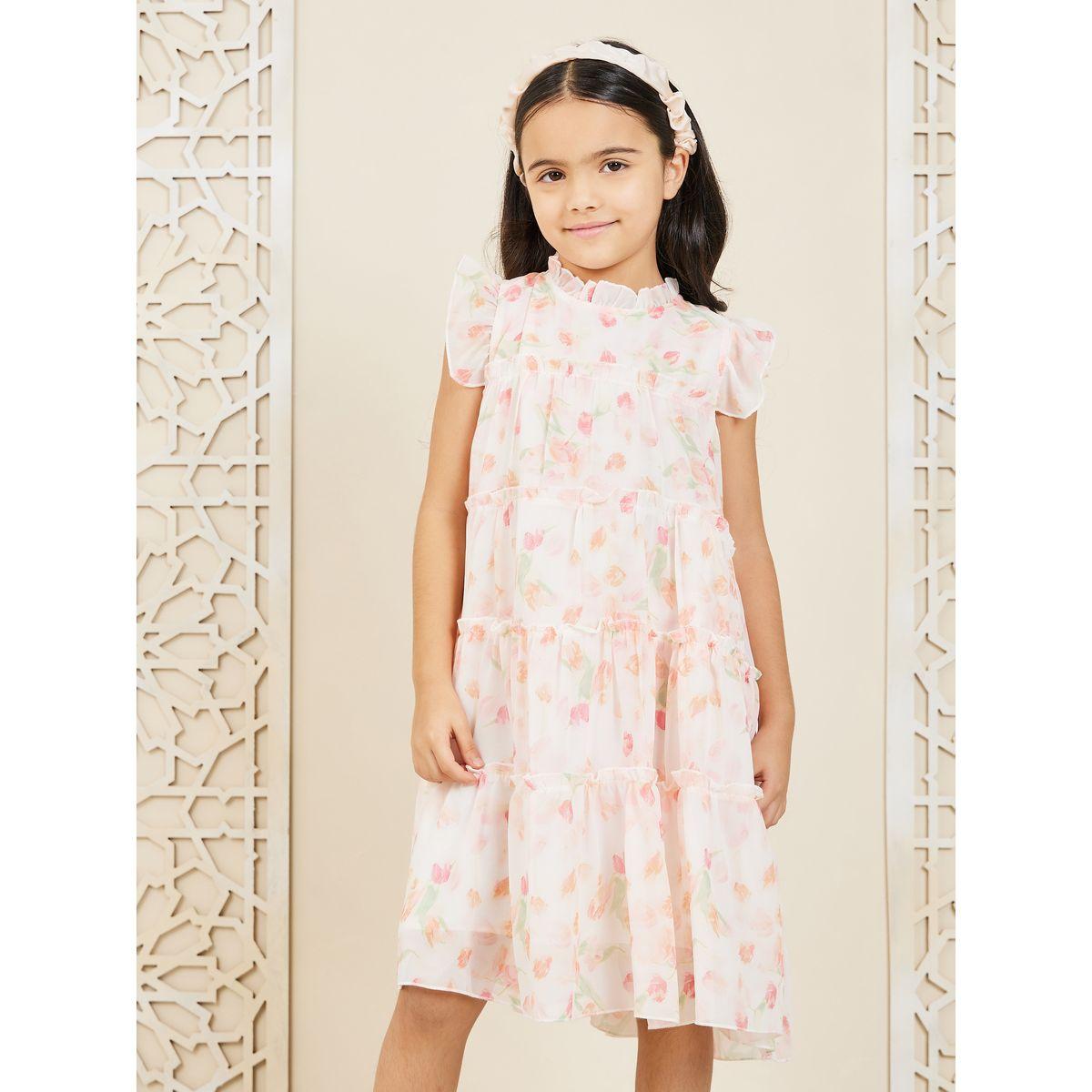 فستان بكسرات مطبع بزهور مع كشكش-girls-clothing-dressesandjumpsuits-image-2