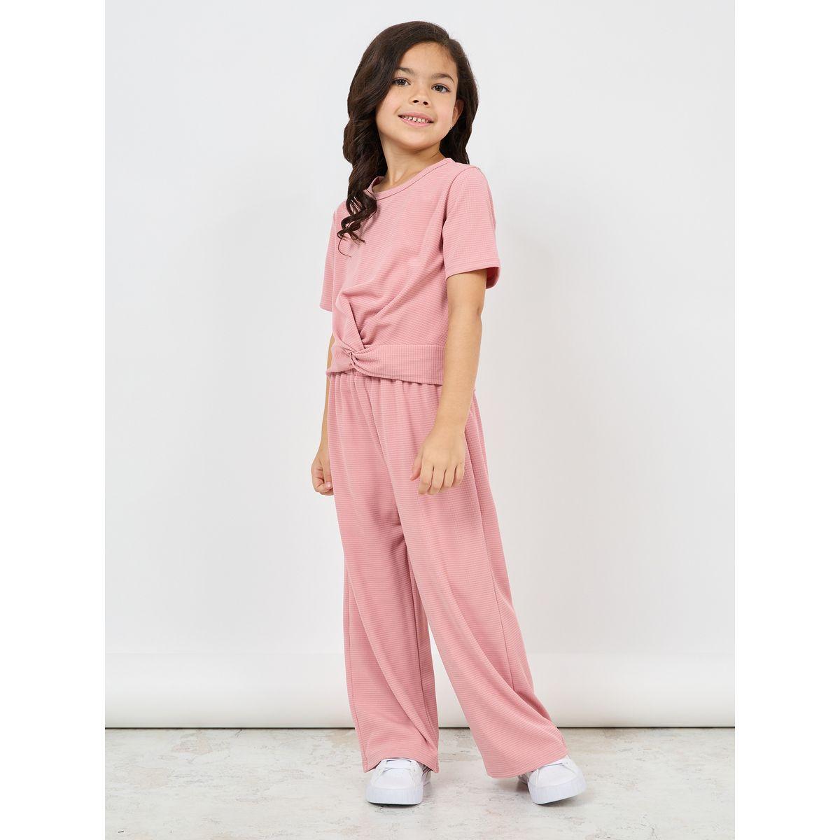 Styli Knot Front T-Shirt & Wide Leg Pants Set-girls-clothing-setsandcoords-image-1