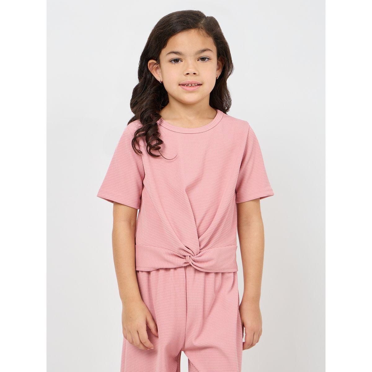 Styli Knot Front T-Shirt & Wide Leg Pants Set-girls-clothing-setsandcoords-image-2