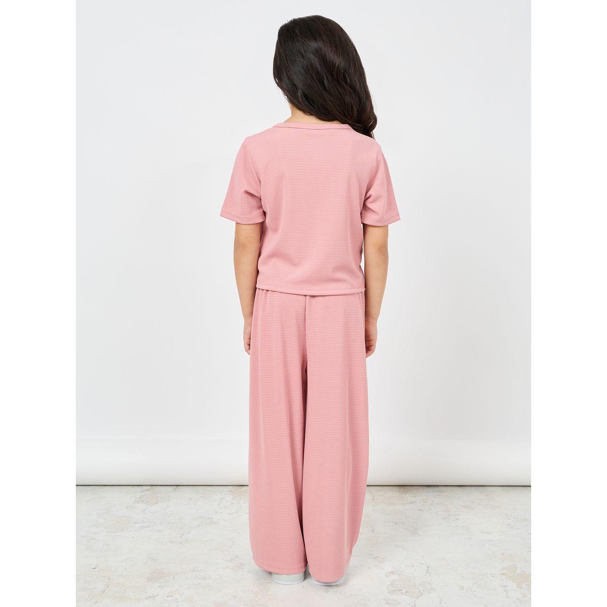 Styli Knot Front T-Shirt & Wide Leg Pants Set-girls-clothing-setsandcoords-image-4