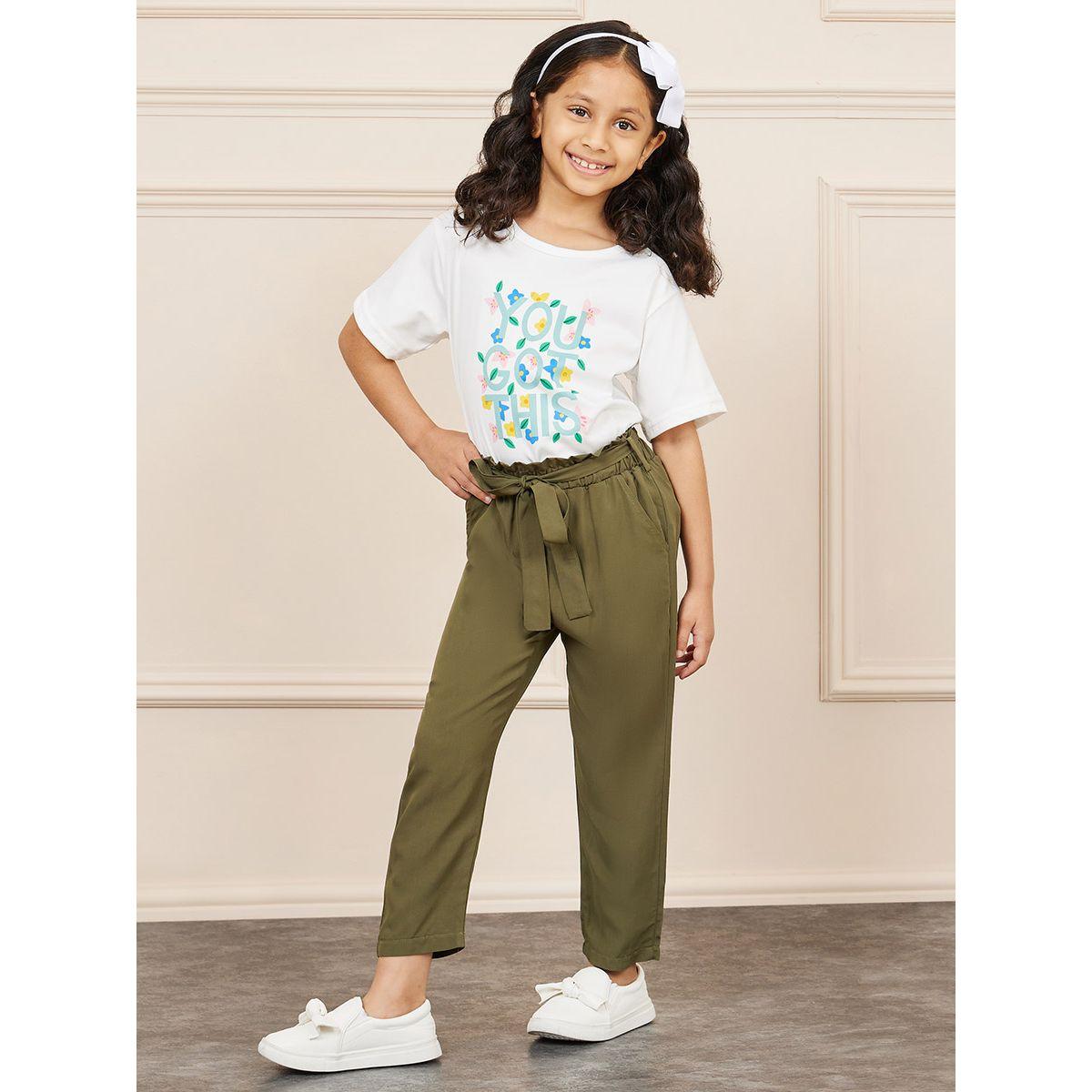 Styli Slogan Print Drop Shoulder T-Shirt & Pants with Tie Up Belt Set-girls-clothing-setsandcoords-image-1