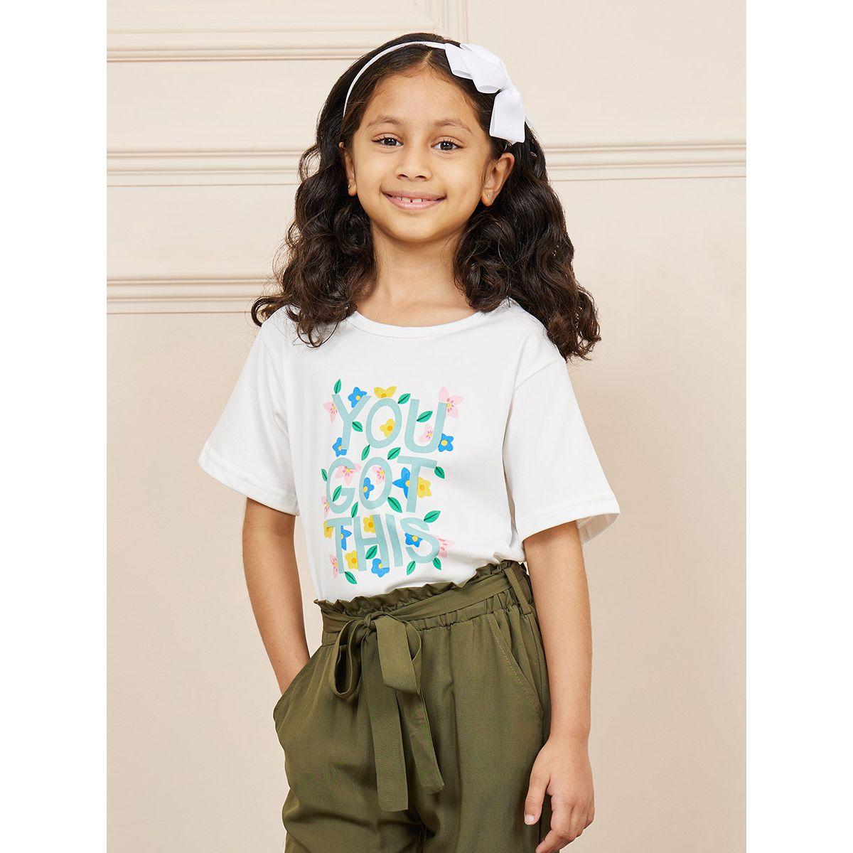 Styli Slogan Print Drop Shoulder T-Shirt & Pants with Tie Up Belt Set-girls-clothing-setsandcoords-image-5