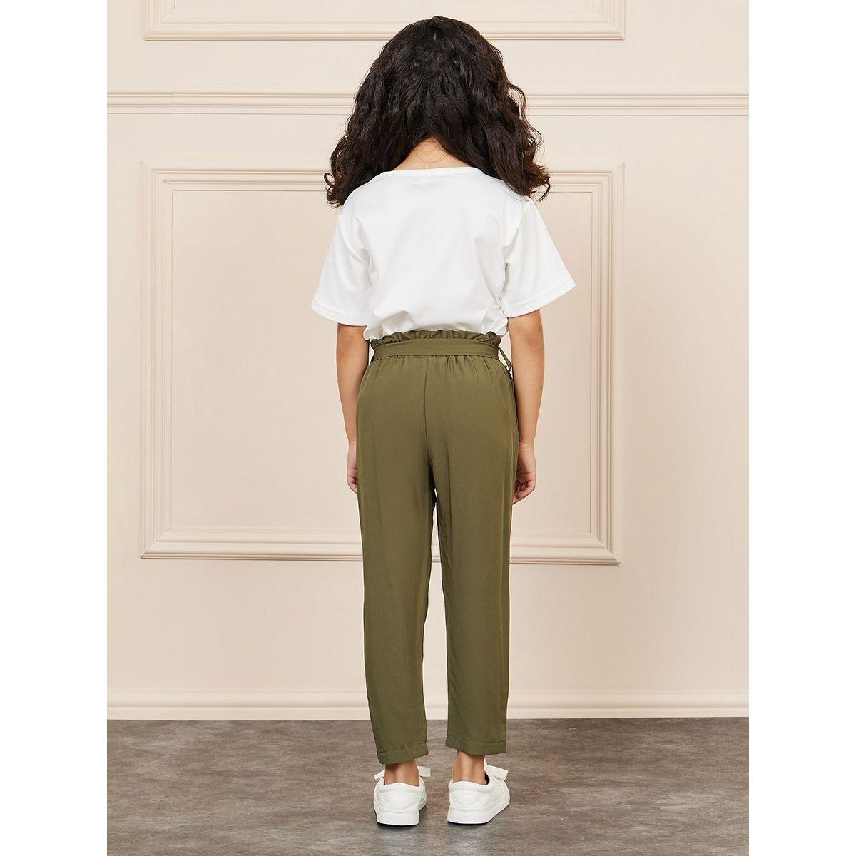 Styli Slogan Print Drop Shoulder T-Shirt & Pants with Tie Up Belt Set-girls-clothing-setsandcoords-image-6