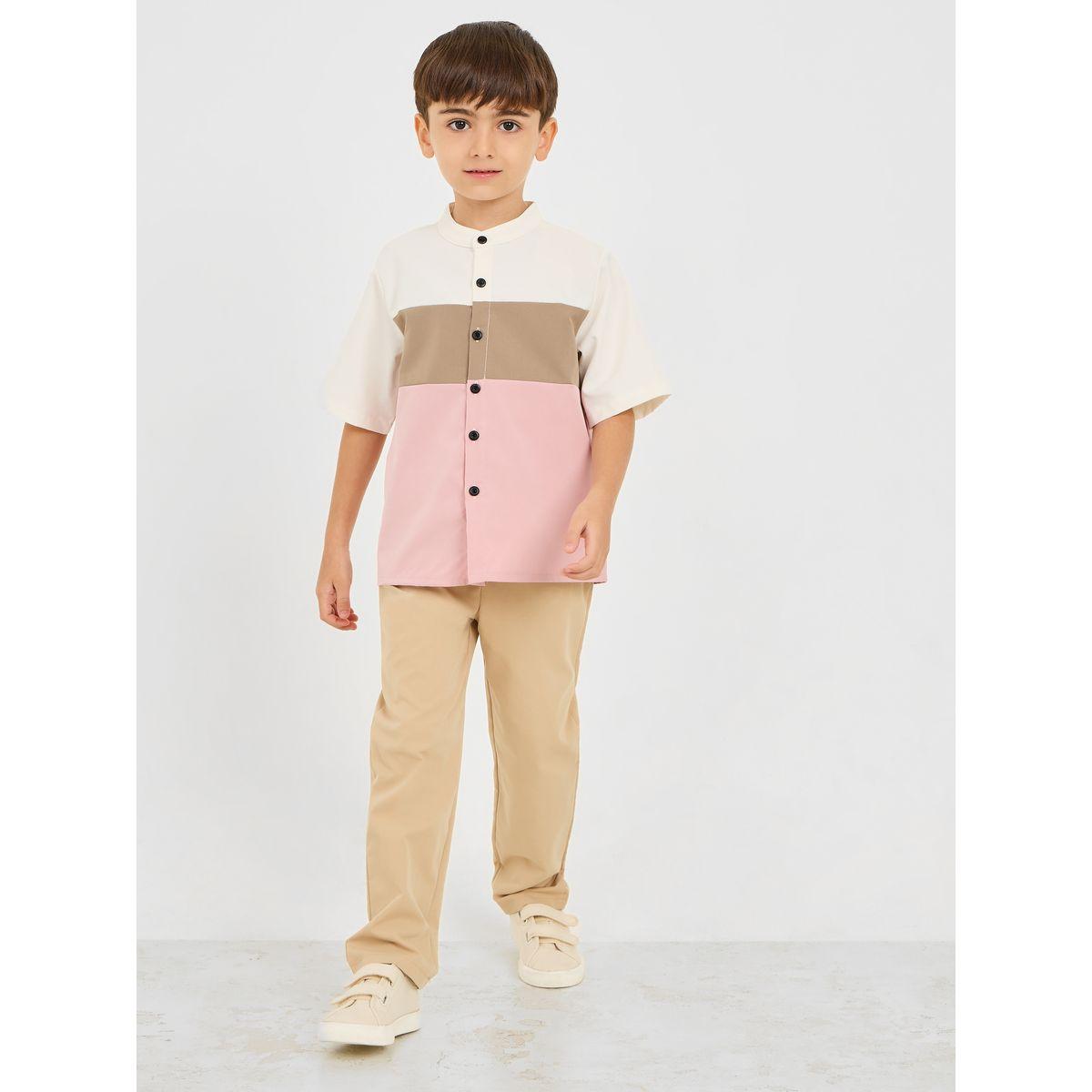 Styli Colorblock Mandarin Collar Shirt & Pant Set-boys-clothing-setsandcoords-image-2