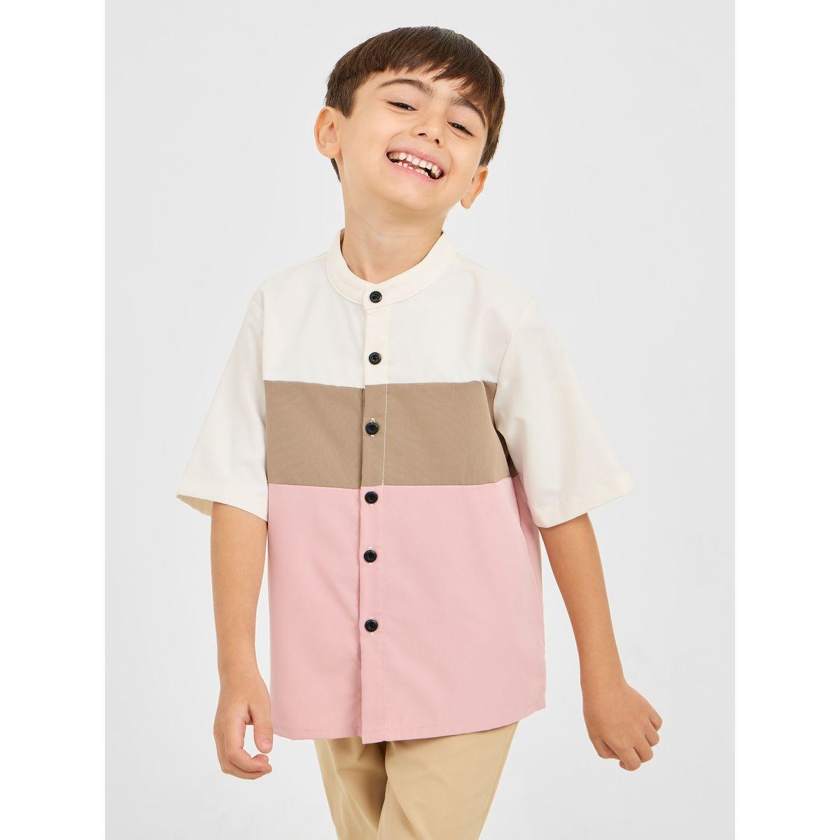 Styli Colorblock Mandarin Collar Shirt & Pant Set-boys-clothing-setsandcoords-image-3