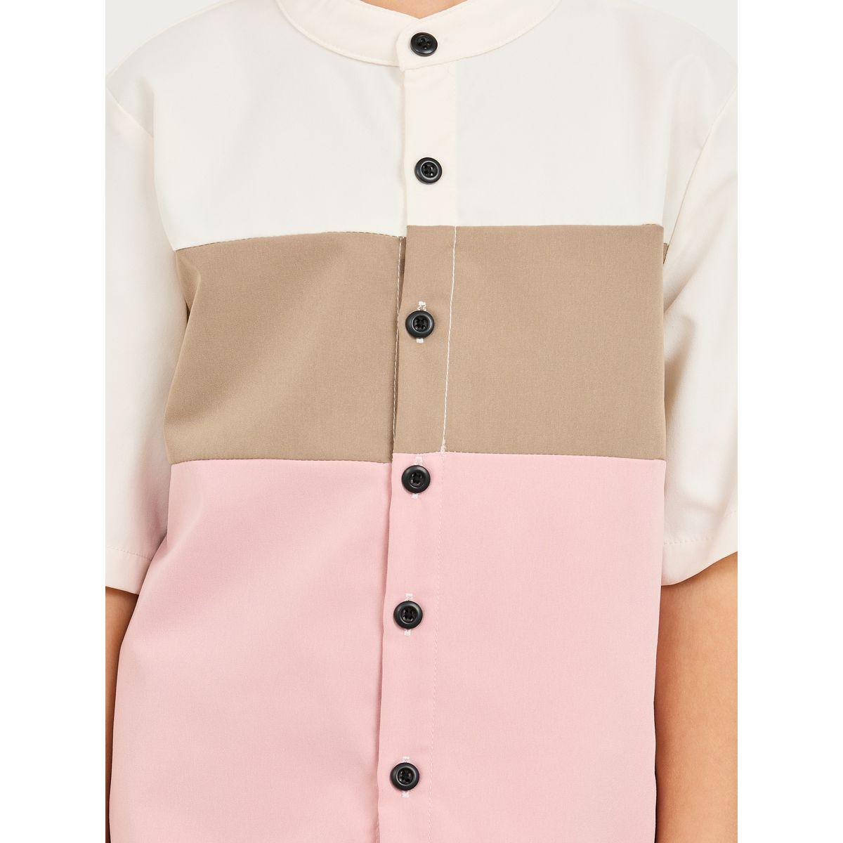 Styli Colorblock Mandarin Collar Shirt & Pant Set-boys-clothing-setsandcoords-image-4