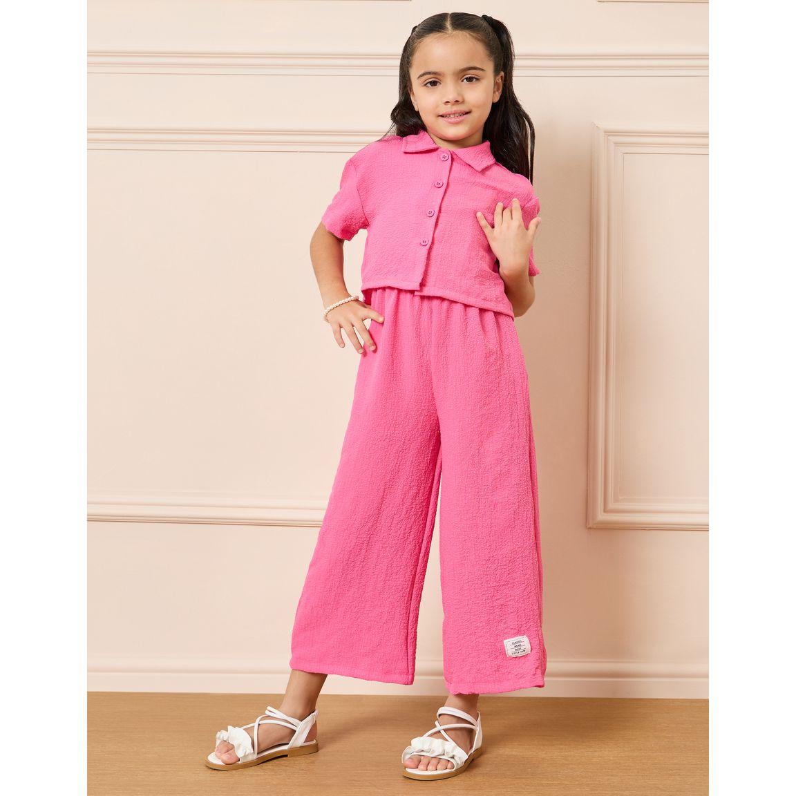Styli Textured Strappy Wide Leg Jumpsuit & Crop Shirt Set-girls-clothing-setsandcoords-image-3