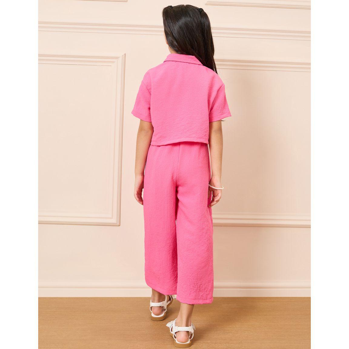 Styli Textured Strappy Wide Leg Jumpsuit & Crop Shirt Set-girls-clothing-setsandcoords-image-7