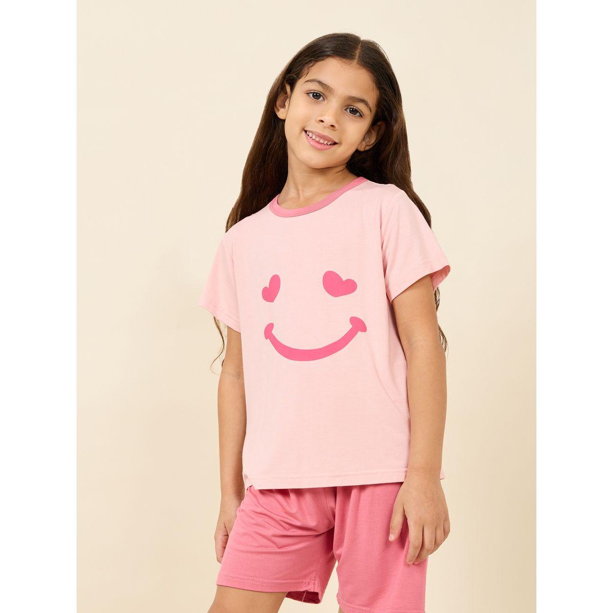 Styli Smile Print Binding T-shirt and Short Set-girls-clothing-nightwear-image-2